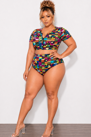 Exclusive Chic And Curvy - Final Sale Plus Size 2pc Swimwear in Multi Color Design