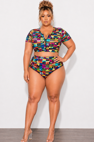 Exclusive Chic And Curvy - Final Sale Plus Size 2pc Swimwear in Multi Color Design