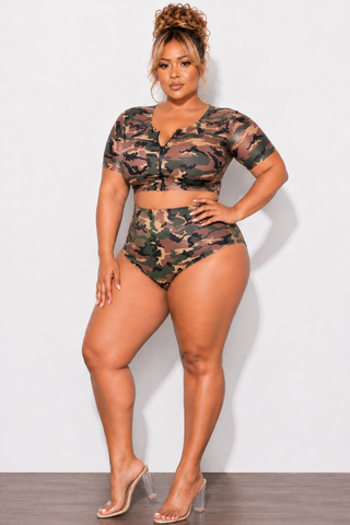 Exclusive Chic And Curvy - Final Sale Plus Size 2pc Swimwear in Camouflage Print