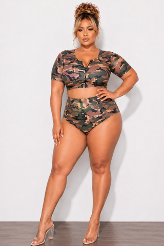 Exclusive Chic And Curvy - Final Sale Plus Size 2pc Swimwear in Camouflage Print