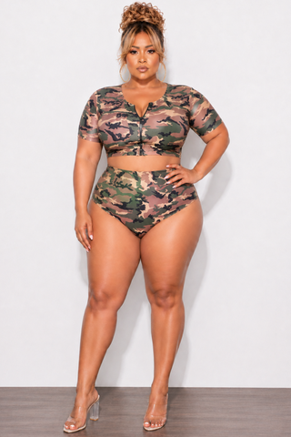 Exclusive Chic And Curvy - Final Sale Plus Size 2pc Swimwear in Camouflage Print