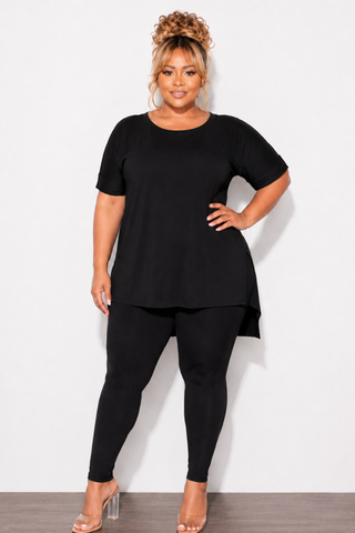 Final Sale Plus Size 2pc Scoop Neck Tunic Top and Matching Legging Set in Black