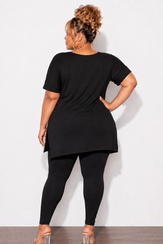 Final Sale Plus Size 2pc Scoop Neck Tunic Top and Matching Legging Set in Black