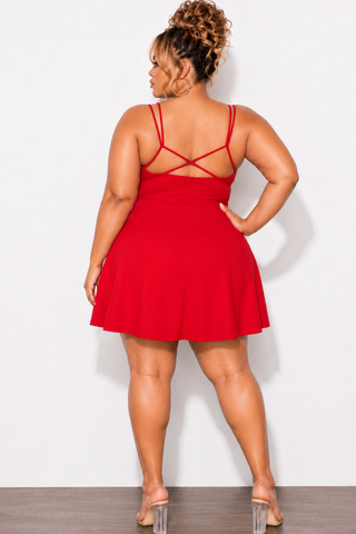 Final Sale Plus Size Spaghetti Strap Knit Crepe Dress in Red