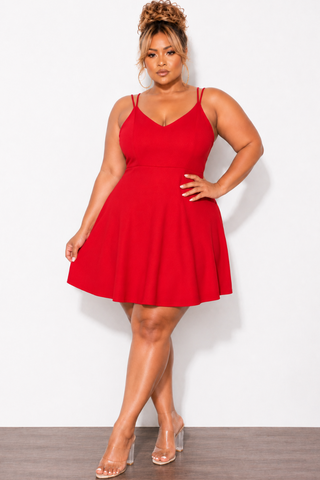 Final Sale Plus Size Spaghetti Strap Knit Crepe Dress in Red