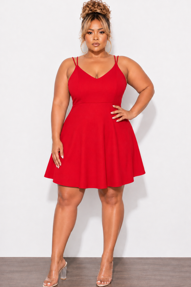 Final Sale Plus Size Spaghetti Strap Knit Crepe Dress in Red