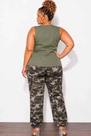 Final Sale Plus Size Cargo Pant With Side Pockets  in Light Camouflage Print