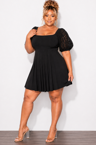 Final Sale Plus Size Baby Doll Dress with Cutout Sleeves in Black