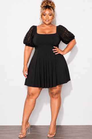 Final Sale Plus Size Baby Doll Dress with Cutout Sleeves in Black