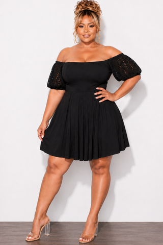 Final Sale Plus Size Baby Doll Dress with Cutout Sleeves in Black