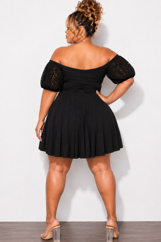 Final Sale Plus Size Baby Doll Dress with Cutout Sleeves in Black