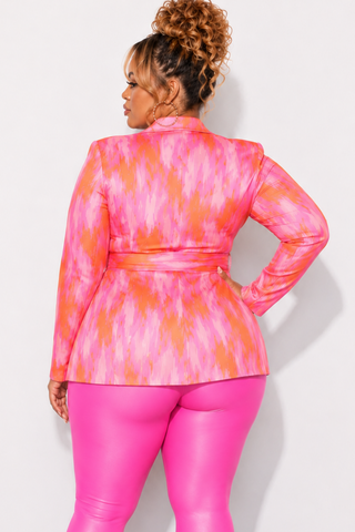 Final Sale Plus Size Blazer in Neon Pink and Orange Design Print