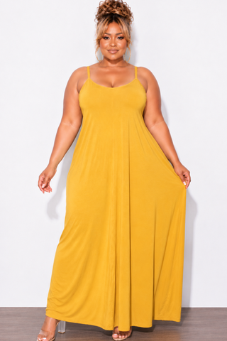 Final Sale Plus Size Spaghetti Strap Maxi Dress in Mustard