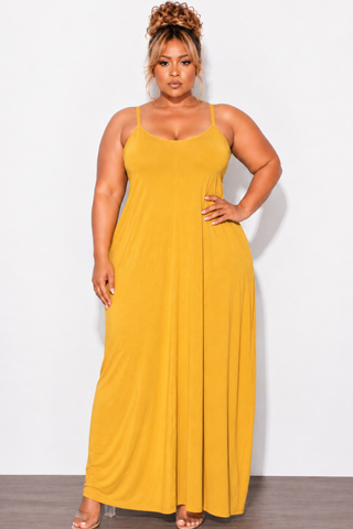 Final Sale Plus Size Spaghetti Strap Maxi Dress in Mustard