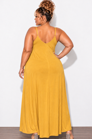 Final Sale Plus Size Spaghetti Strap Maxi Dress in Mustard