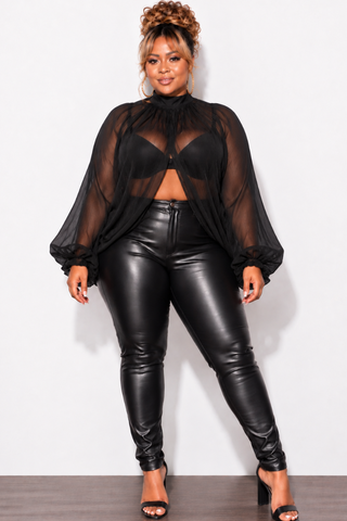 Final Sale Plus Size Sheer Balloon Sleeve Crop Top in Black