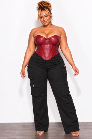 Final Sale Plus Size Faux Leather Corset Red Wine