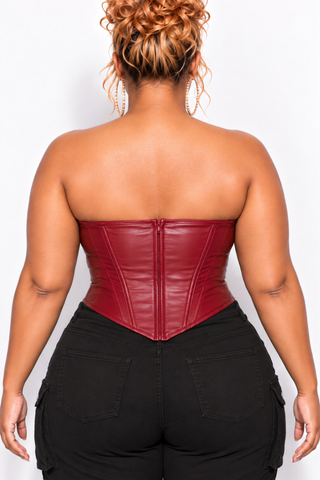 Final Sale Plus Size Faux Leather Corset Red Wine