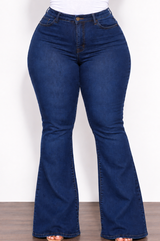 Final Sale Plus Size Jeans With Flare Legs in Dark Denim