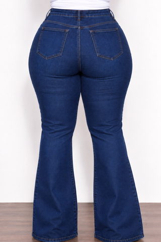 Final Sale Plus Size Jeans With Flare Legs in Dark Denim