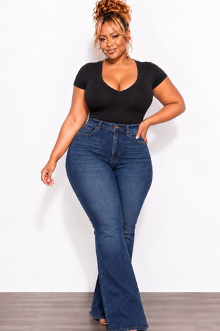 Final Sale Plus Size Jeans With Flare Legs in Dark Denim
