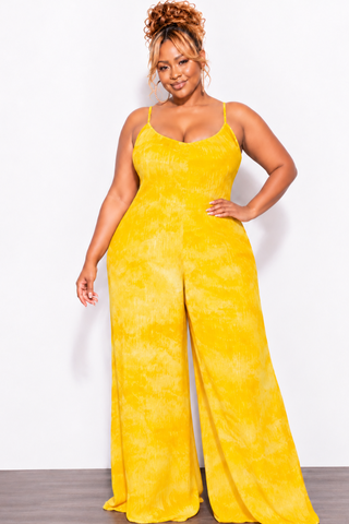 Final Sale Plus Size Jumpsuit with Soft Crepe Fabric in Yellow