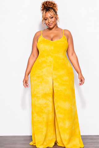 Final Sale Plus Size Jumpsuit with Soft Crepe Fabric in Yellow