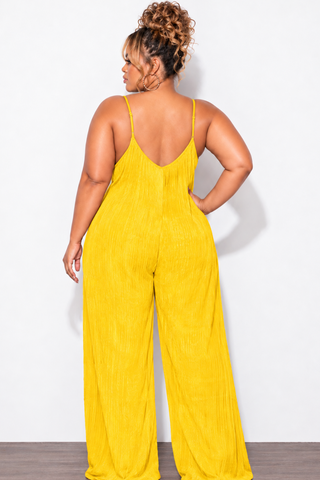 Final Sale Plus Size Jumpsuit with Soft Crepe Fabric in Yellow