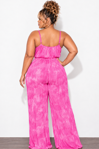 Final Sale Plus Size Jumpsuit with Soft Crepe Fabric in Pink
