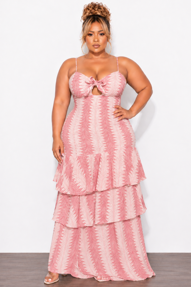 Final Sale Plus Size Mermaid Linen Maxi Dress in Coral & Ivory