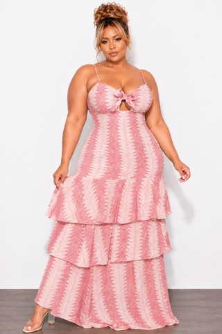 Final Sale Plus Size Mermaid Linen Maxi Dress in Coral & Ivory