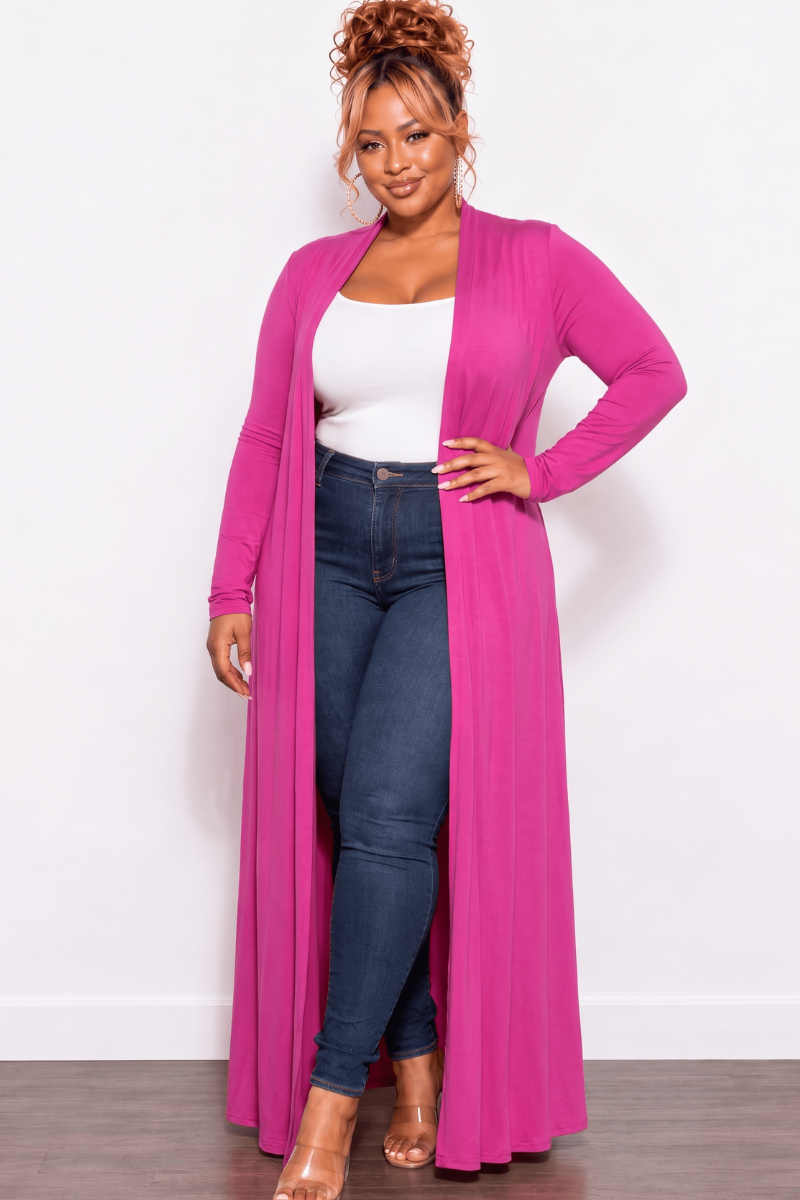 Final Sale Plus Size Duster in Fuchsia