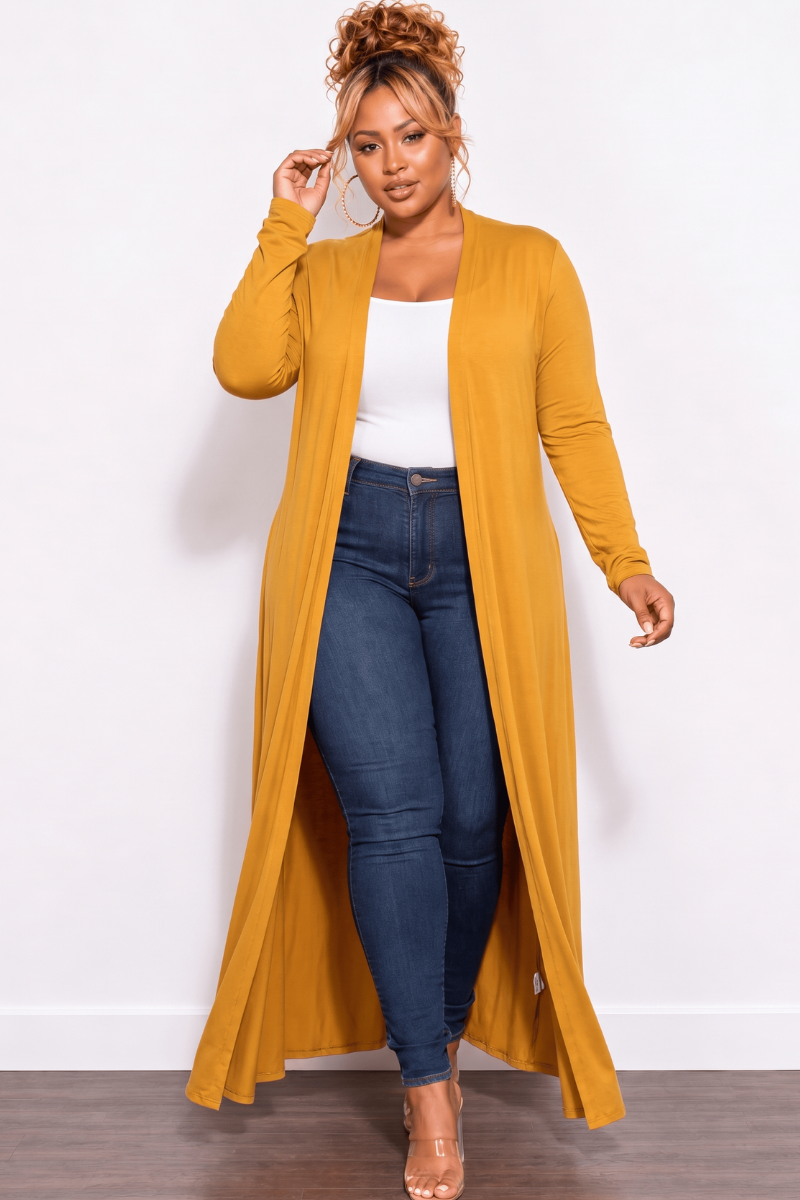 Final Sale Plus Size Duster Mustard
