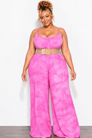Final Sale Plus Size Jumpsuit with Soft Crepe Fabric in Pink