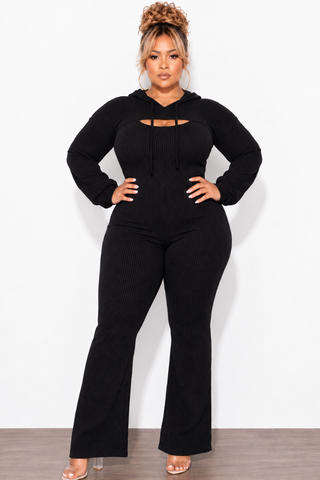 Final Sale Plus Size 2pc Ribbed Tank Jumpsuit with Pull Over Top in Charcoal Black