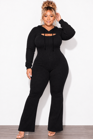 Final Sale Plus Size 2pc Ribbed Tank Jumpsuit with Pull Over Top in Charcoal Black