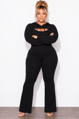 Final Sale Plus Size 2pc Ribbed Tank Jumpsuit with Pull Over Top in Charcoal Black