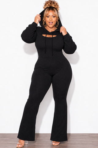 Final Sale Plus Size 2pc Ribbed Tank Jumpsuit with Pull Over Top in Charcoal Black
