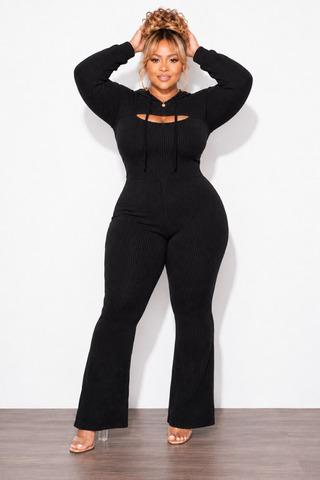 Final Sale Plus Size 2pc Ribbed Tank Jumpsuit with Pull Over Top in Charcoal Black