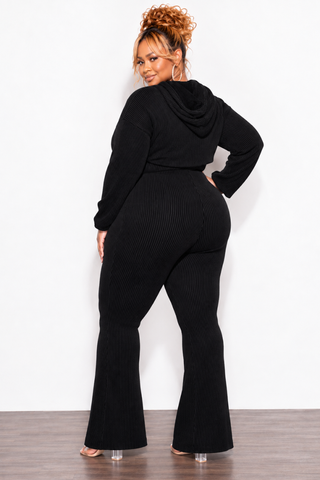 Final Sale Plus Size 2pc Ribbed Tank Jumpsuit with Pull Over Top in Charcoal Black