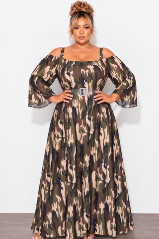 Final Sale Plus Size Maxi Dress with Shoulder Straps in Camouflage