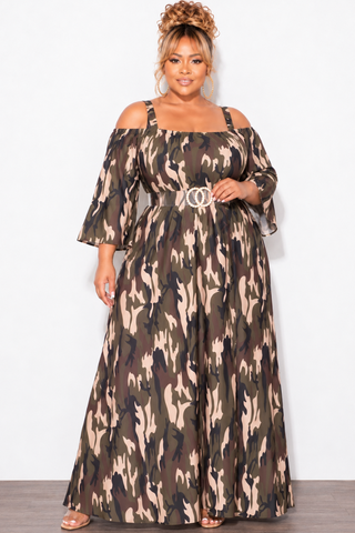 Final Sale Plus Size Maxi Dress with Shoulder Straps in Camouflage