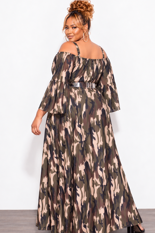 Final Sale Plus Size Maxi Dress with Shoulder Straps in Camouflage
