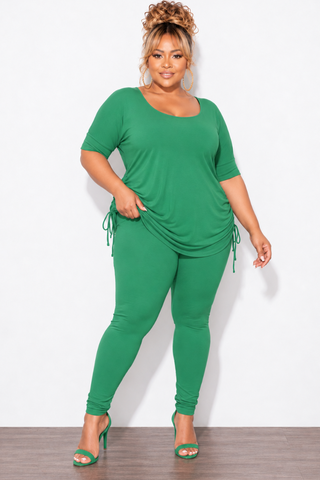 Final Sale Plus Size 2-Piece Drawstring Top and Legging Set in Green