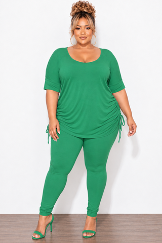 Final Sale Plus Size 2-Piece Drawstring Top and Legging Set in Green