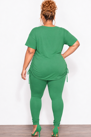 Final Sale Plus Size 2-Piece Drawstring Top and Legging Set in Green