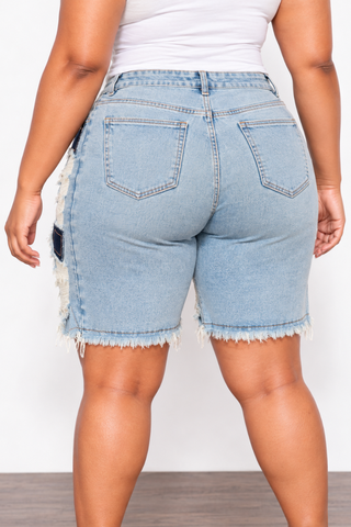 Final Sale Plus Size Patchwork Shorts in Light Denim