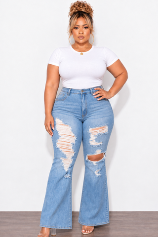 Final Sale Plus Size Distressed Medium Denim Jeans