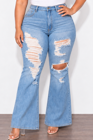 Final Sale Plus Size Distressed Medium Denim Jeans