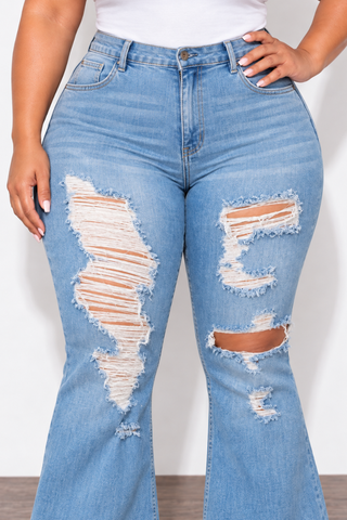 Final Sale Plus Size Distressed Medium Denim Jeans